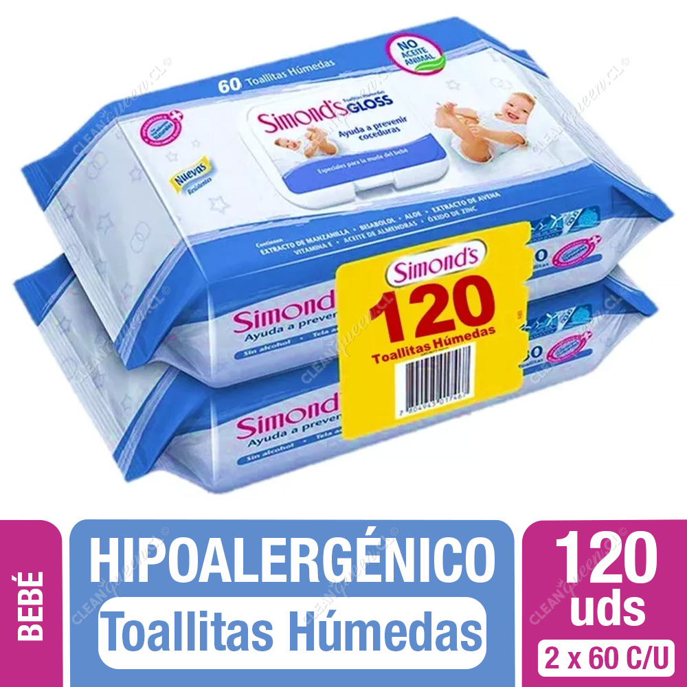 toallitas-humedas-simonds-gloss-hipoalergenicas-2-x-60-unid Toallitas Húmedas Simond’s Gloss Hipoalergénicas 2 x 60 Unid - Imagen 1