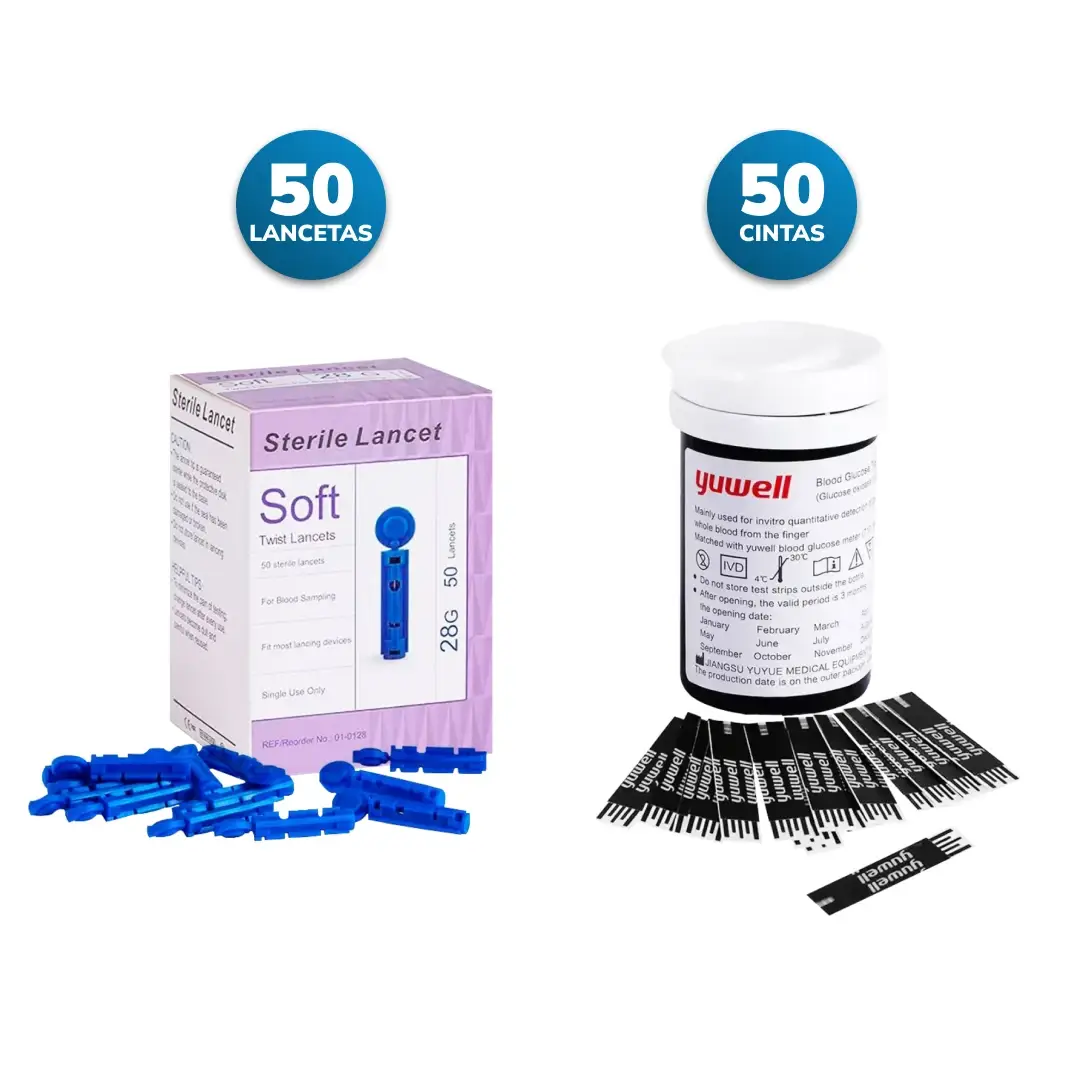 50 Tiras de Medición Glucómetro Yuwell 582 + 50 Lancetas